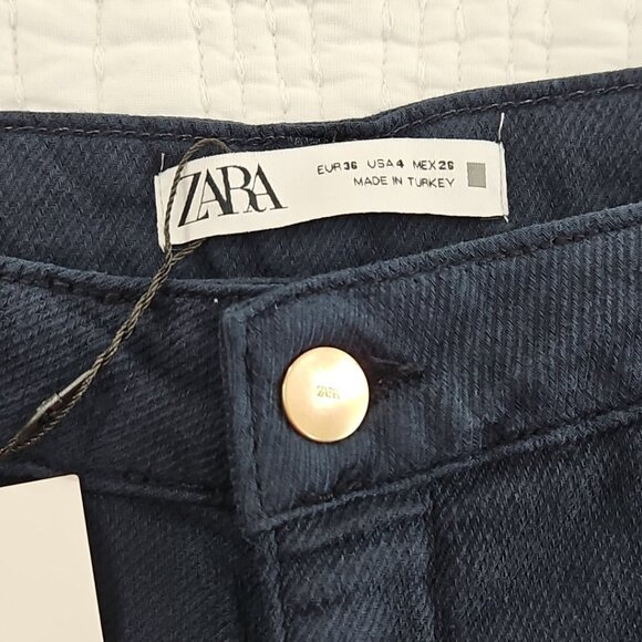 Zara Wide Leg Pants Women's 4 (32x32) Navy Blue NEW NWT 100% Cotton Supersoft - Picture 10 of 15